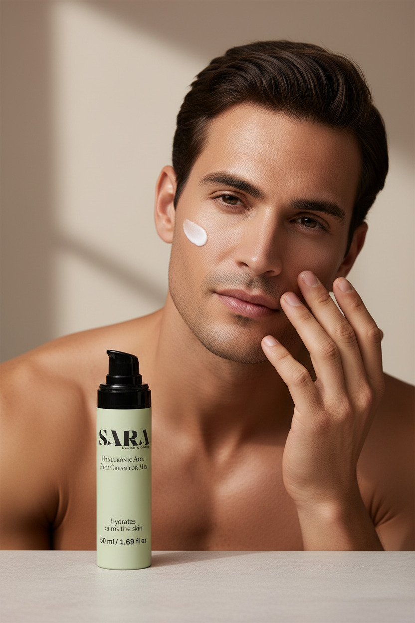 Sara Hyaluronic Acid Face Cream for Men – Lifestyle with Model