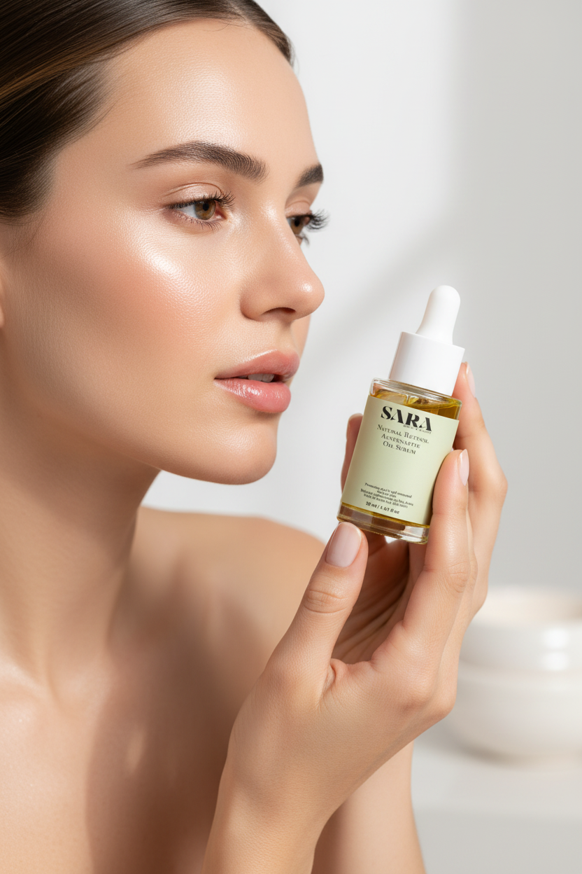 SARA Natural Retinol Alternative Oil Serum with Model